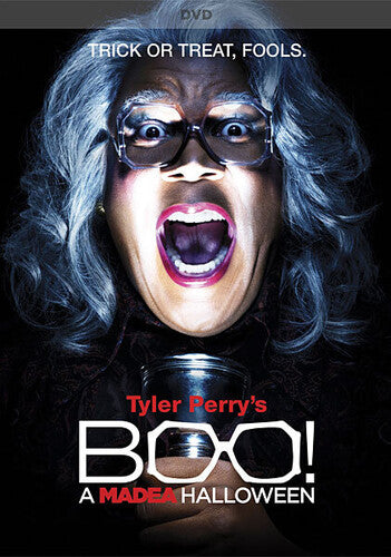 Tyler Perry's Boo! A Madea Halloween DVD in colorful cover featuring Madea in a Halloween costume.