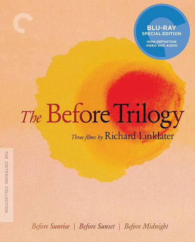 The Before Trilogy Blu-ray set from Criterion Collection featuring dramatic film covers in vibrant colors