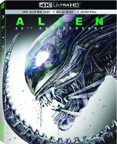 Alien 4K Ultra HD Blu-ray by Alliance Entertainment, featuring iconic sci-fi artwork and vibrant color cover design.