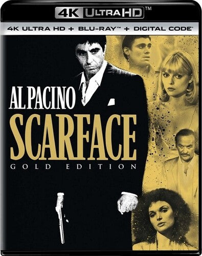 Scarface 4K Ultra HD Blu-ray case featuring iconic artwork and bold font, by Alliance Entertainment.