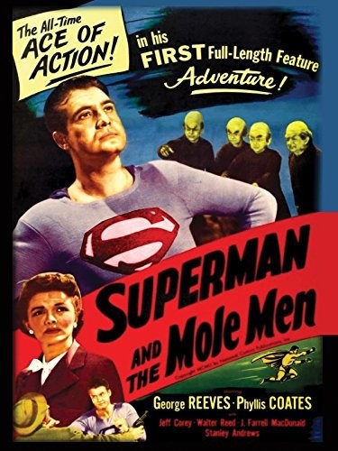 Superman and the Mole Men DVD with colorful cover art featuring Superman in action