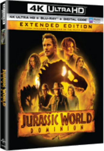 Jurassic World Dominion 4K Ultra HD Blu-ray with vibrant cover art featuring dinosaurs and action scenes