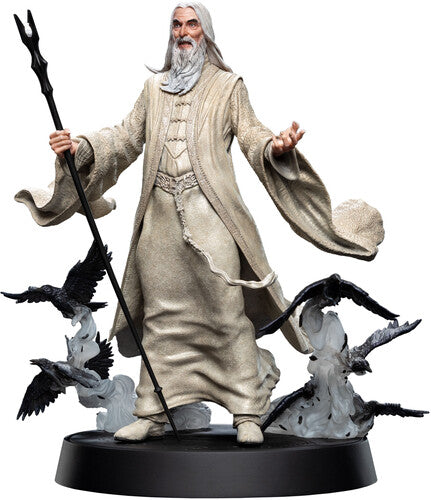 Detailed Saruman the White figure from Lord of the Rings, crafted by WETA Workshop, showcasing intricate design and paint.