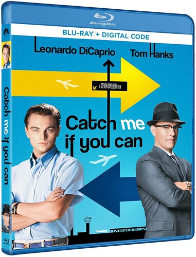 Catch Me If You Can Blu-ray disc by Alliance Entertainment, featuring colorful artwork and film details on the cover.