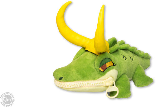Green Alligator Loki Zippermouth Plush toy by QMx, featuring distinctive zipper mouth and soft fabric