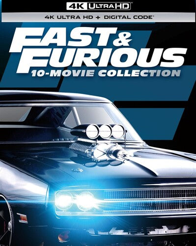 Fast & Furious 10-Movie Collection on 4K Ultra HD, featuring action-packed films in sleek black packaging by Alliance Entert