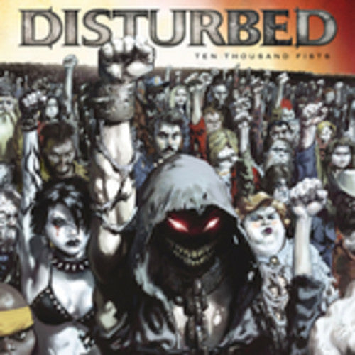 Disturbed - Ten Thousand Fists CD with vibrant artwork, brand logo, and tracklisting on the back cover