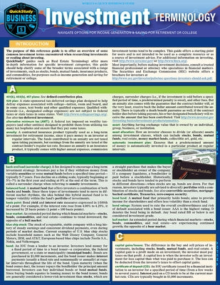 Investment Terminology: A Quickstudy Laminated Reference Guide by Wasilak, Debbie