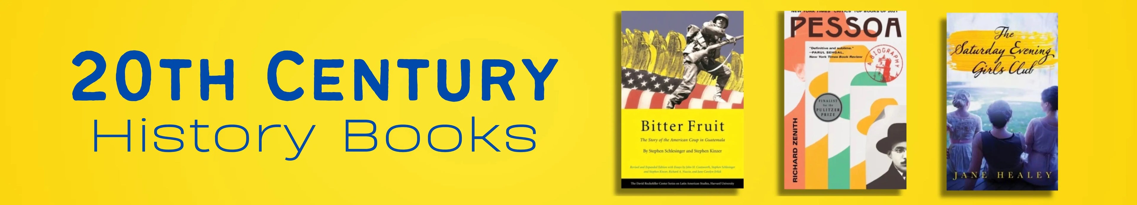 Three books on a yellow background with '20th Century History Books' text.