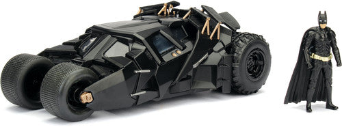 DC Comics '08 THE DARK KNIGHT BATMOBILE W/ BATMAN figures; 1:24 Scale Metals Die-Cast Collectible Vehicle