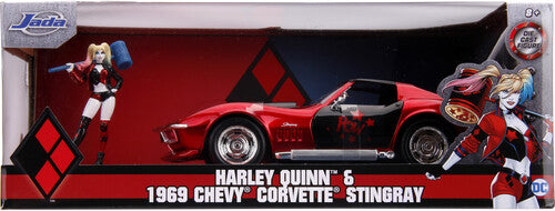 Jada 1:24 Diecast 1969 Chevy Corvette Stingray With Harley Quinn Figure