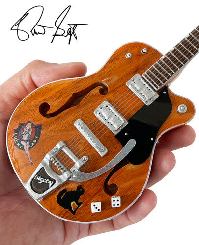 Brian Setzer Nashville Orange Dice Hollow Body Mini Guitar Replica Collectible