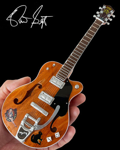 Brian Setzer Nashville Orange Dice Hollow Body Mini Guitar Replica Collectible