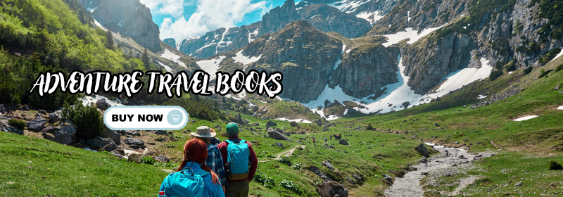 Books showcasing adrenaline-filled activities like white-water rafting, skydiving, and scuba diving