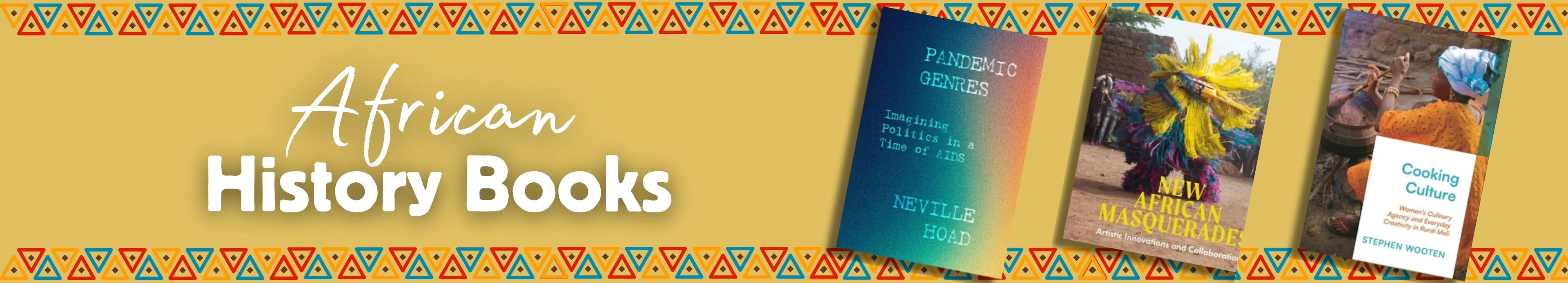 Banner with books on African history against a yellow background