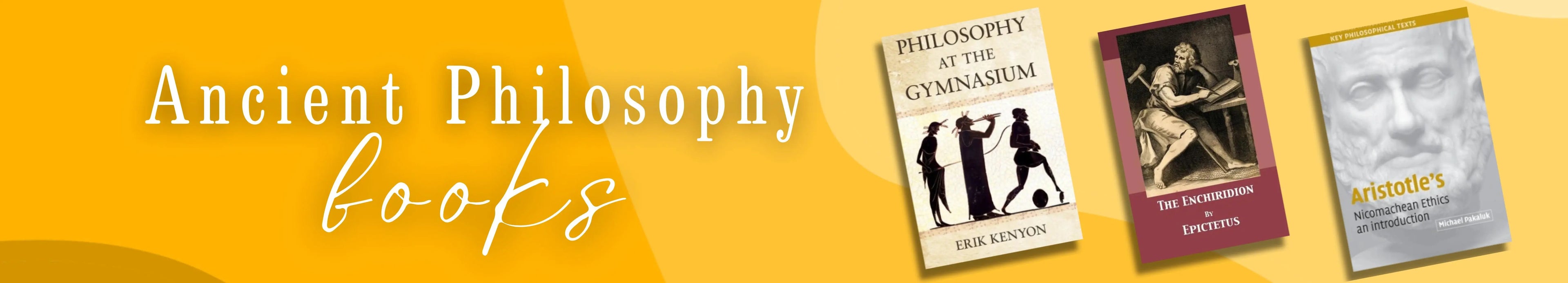 Banner with books on ancient philosophy on a yellow background