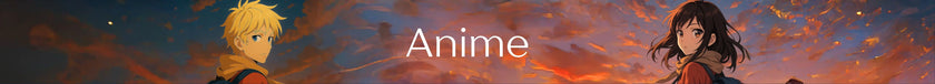 Two animated characters with fiery background and 'Anime' text
