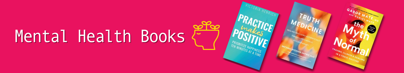 A collection of books addressing mental health topics and self-care strategies