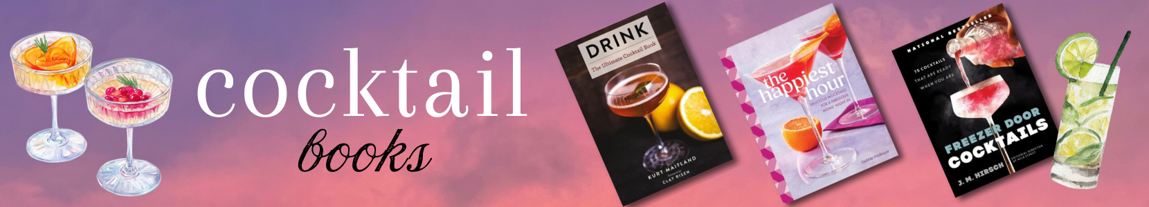 A collection of books focused on cocktail recipes and home bartending