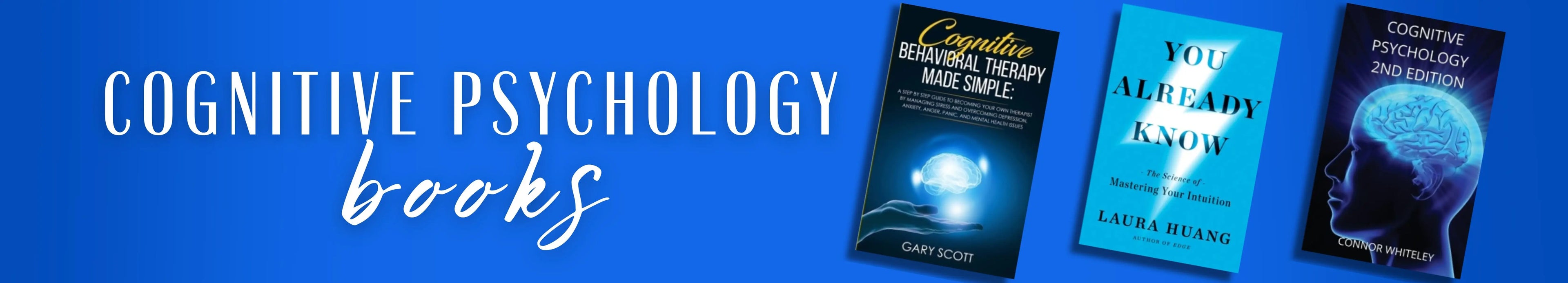 Three books on cognitive psychology with a blue background