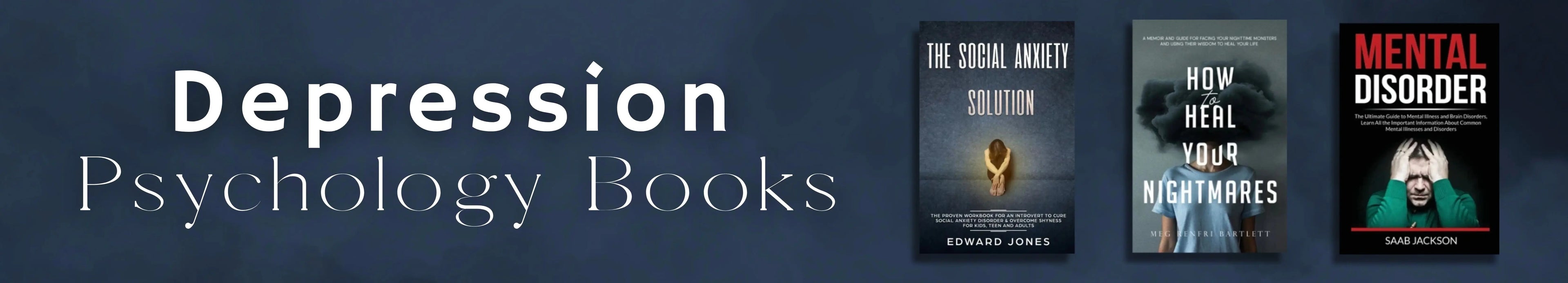 Books related to depression and psychology on a dark background