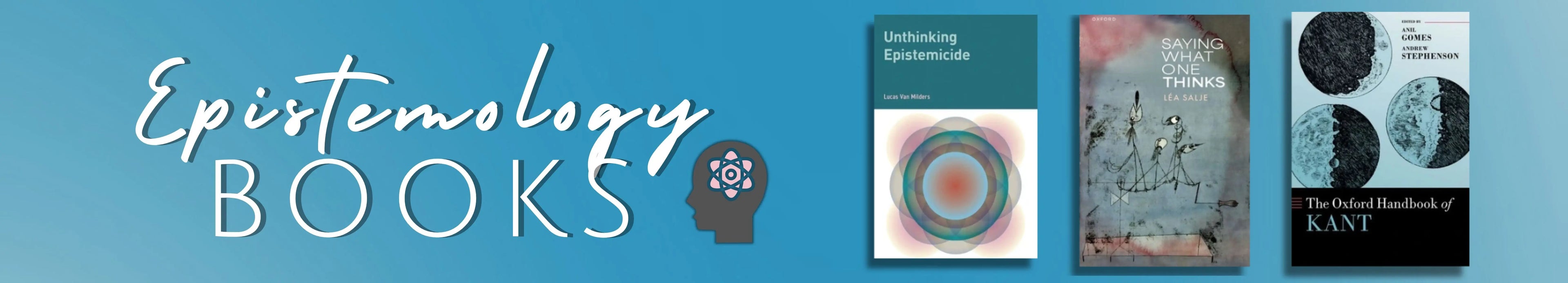 Books on epistemology with a blue background
