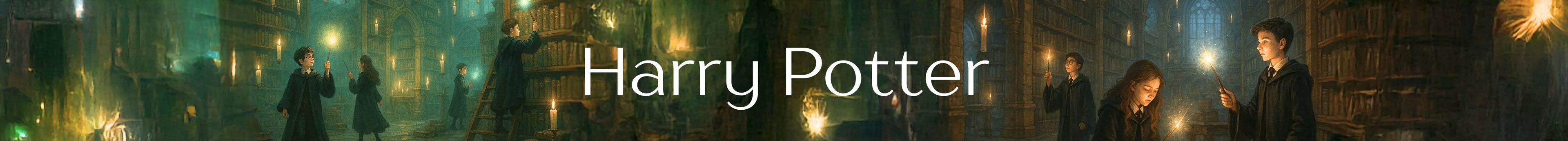 Promotional image for 'Harry Potter' with characters in a dimly lit room.