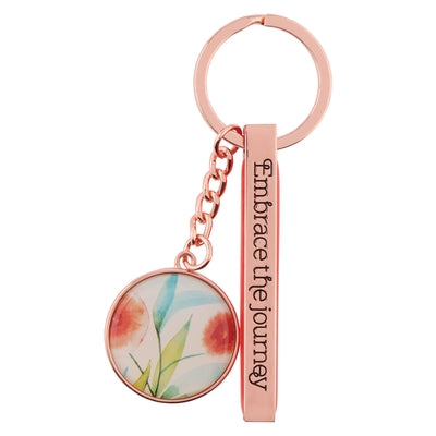 Heartfelt Women's Keychain, Embrace the Journey Floral Orange Blossoms, Rose Gold Metal by Christian Art Gifts