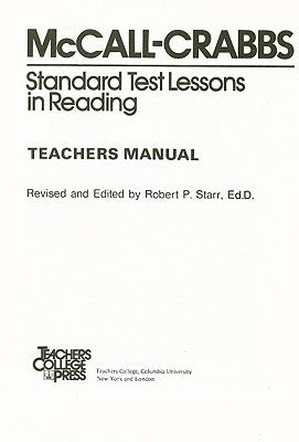 McCall-Crabbs Standard Test Lessons in Reading, Teachers Manual/Answer Key by McCall, William a.