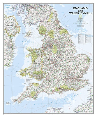 National Geographic England and Wales Wall Map - Classic - Laminated (30 X 36 In) by National Geographic Maps