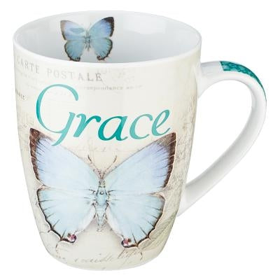 Botanic Butterfly Blessings Blue Grace Mug - Ephesians 2:8 by Christian Art Gifts