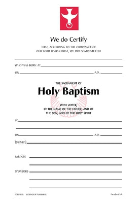 Baptism Certificate #110r: Pack of 25 by Church Publishing Incorporated