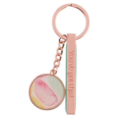 Heartfelt Women's Keychain, You've Got This Abstract Sea Glass, Teal/Rose Gold Metal by Christian Art Gifts