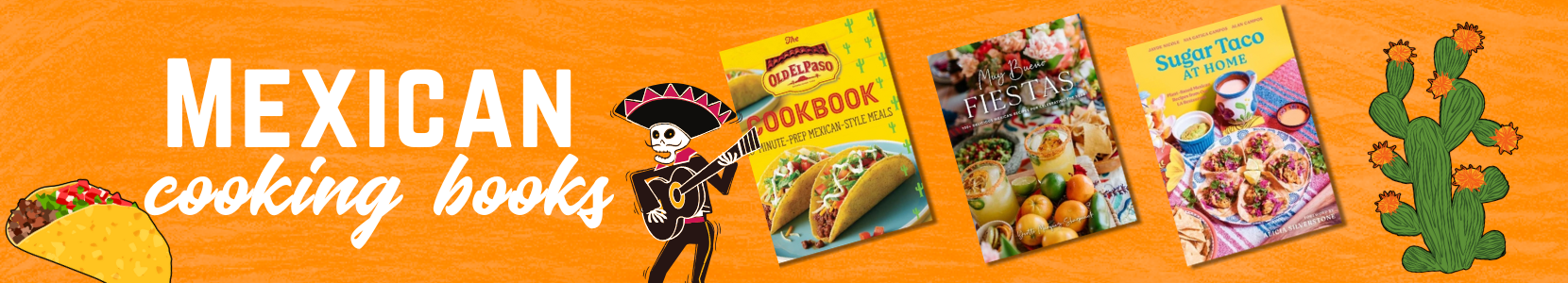 Covers of Mexican cookbooks featuring tacos, salsas, and traditional dishes