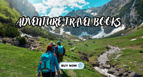 Books showcasing adrenaline-filled activities like white-water rafting, skydiving, and scuba diving