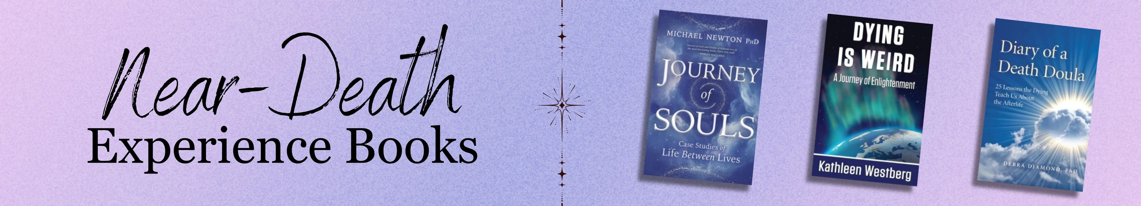 Promotional banner for 'Near-Death Experience Books' with three book covers displayed.