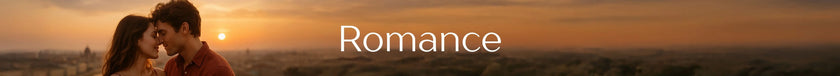 Couple embracing with a sunset in the background, labeled 'Romance'.