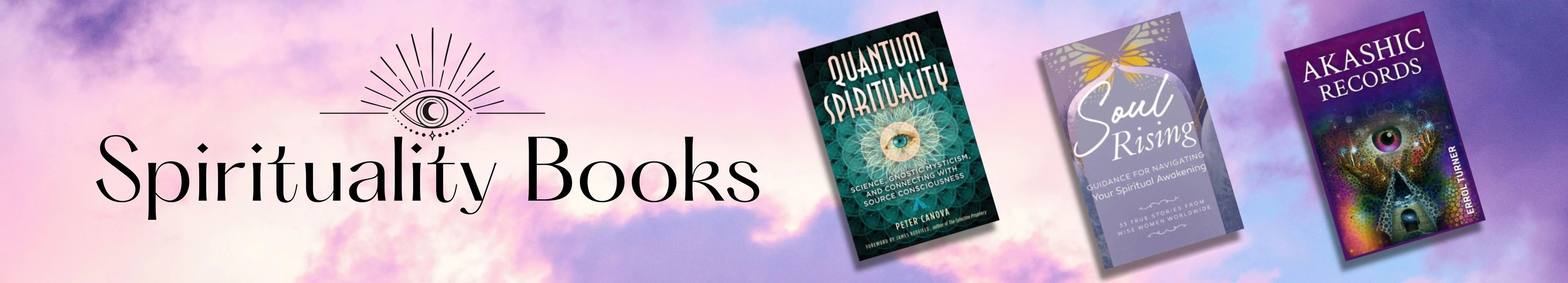 Three spirituality books on a banner with a pastel gradient background