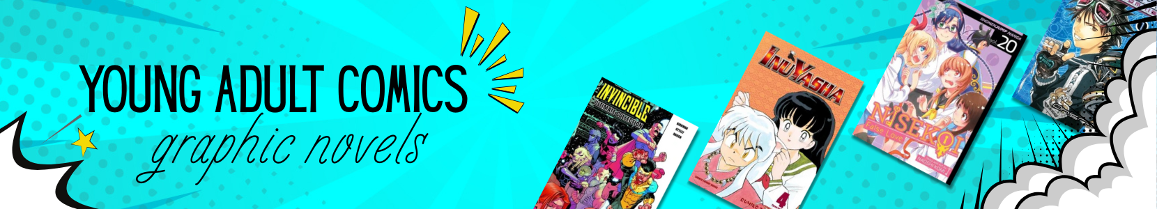 Covers of young adult comics and graphic novels with dynamic artwork